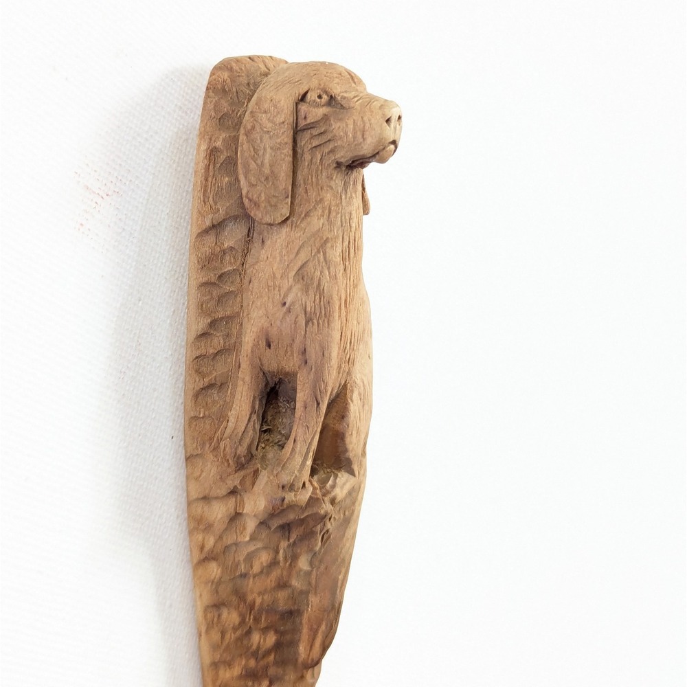 Vtg Carved Wood Spoon Hunting Dog Spaniel Folk Art Lodge Cabin Rustic Decor - Picture 4 of 16